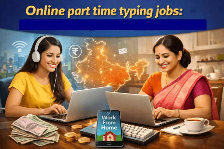 Student and homemaker doing online part time typing jobs from home in Digital India