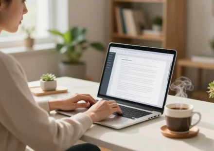 घर बैठे Remote Typing Jobs करते हुए freelancer, laptop पर typing work