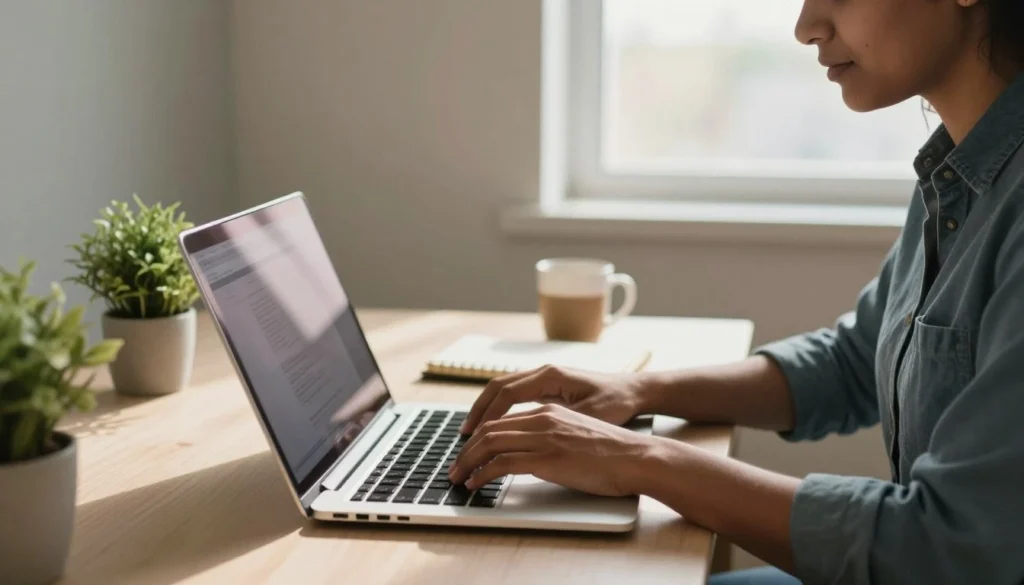 Remote typing jobs के जरिए online earning करता student, home workspace setup