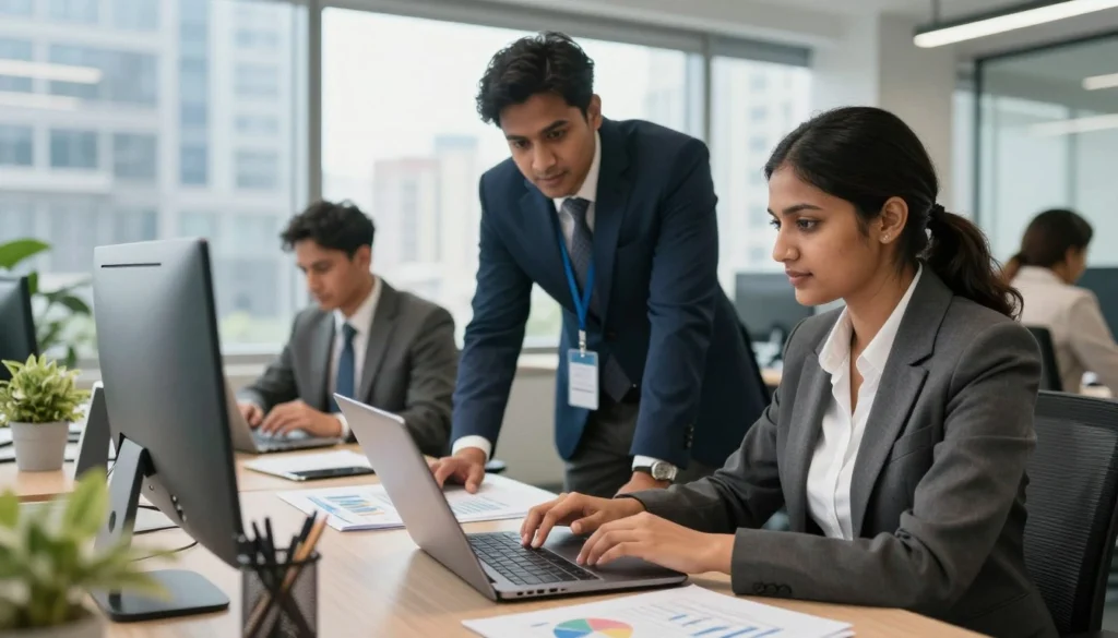 Government technical jobs notification और eligibility details दिखाता computer screen